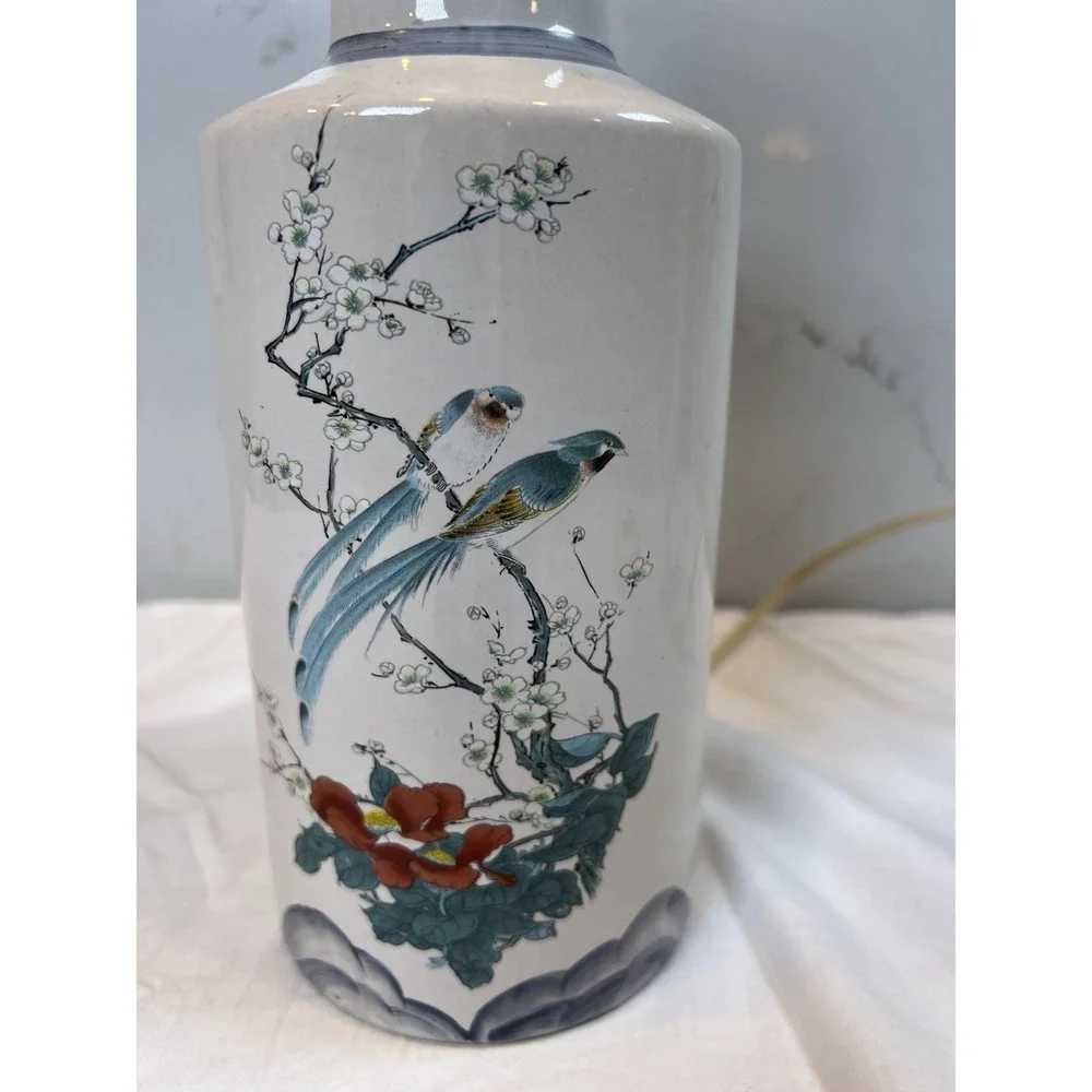 Chinese Hand Painted Ceramic Table Lamp Birds Floral 12